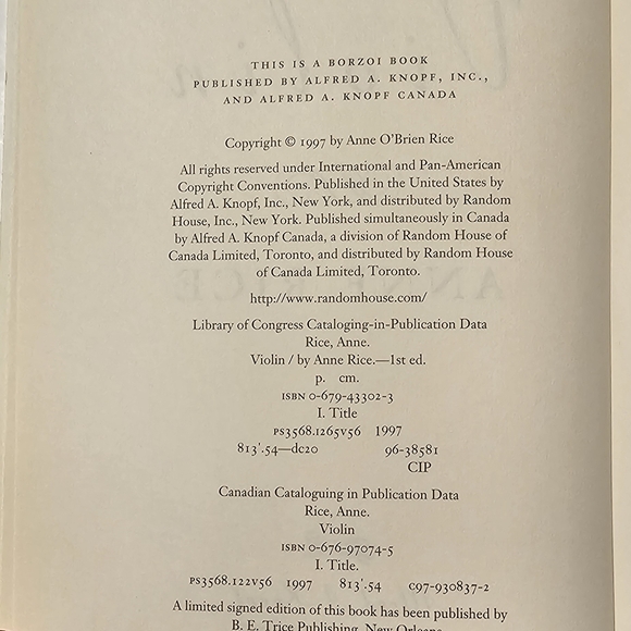 Violin by Anne Rice Signed First Edition Hardcover Good Condition See Pics - Picture 4 of 7